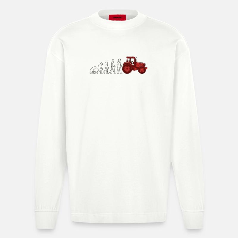 Evolution Farmer Farmer Traktor - Heavyweight Oversized Organic Langarmshirt Made in EU - OFF WHITE
