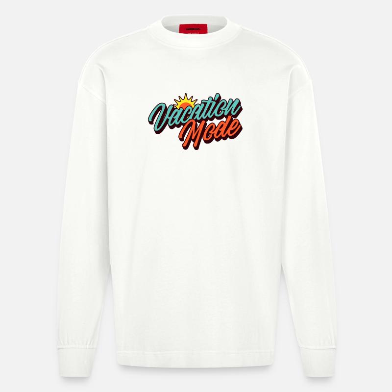 Vacation Mode Urlaubsmodus Retro Sonnen-Design - Heavyweight Oversized Organic Langarmshirt Made in EU - OFF WHITE