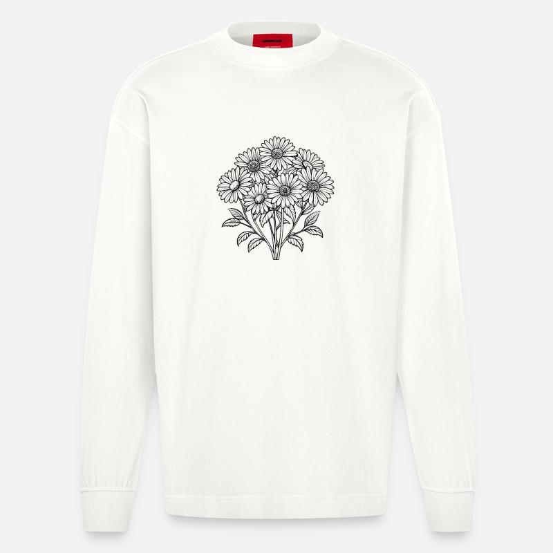 Gänseblümchenstrauß - Heavyweight Oversized Organic Langarmshirt Made in EU - OFF WHITE