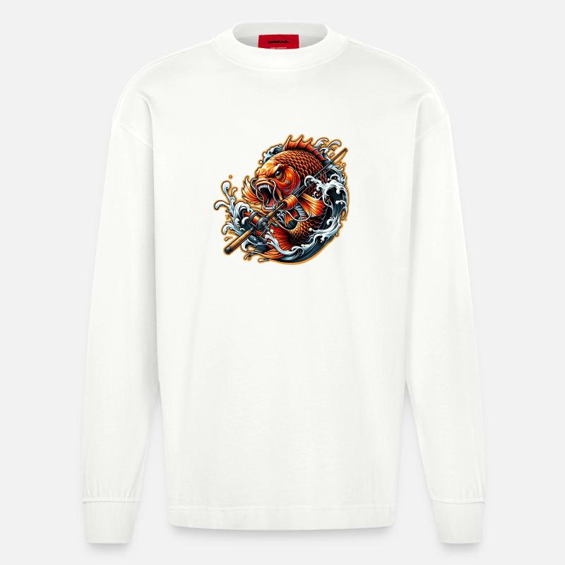 Poisson avec canne à pêche - Manches longues bio épais oversize fabriqué en UE - OFF WHITE