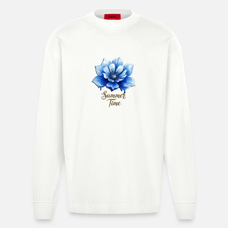 Blue Blossom – Heure avancée - Manches longues bio épais oversize fabriqué en UE - OFF WHITE