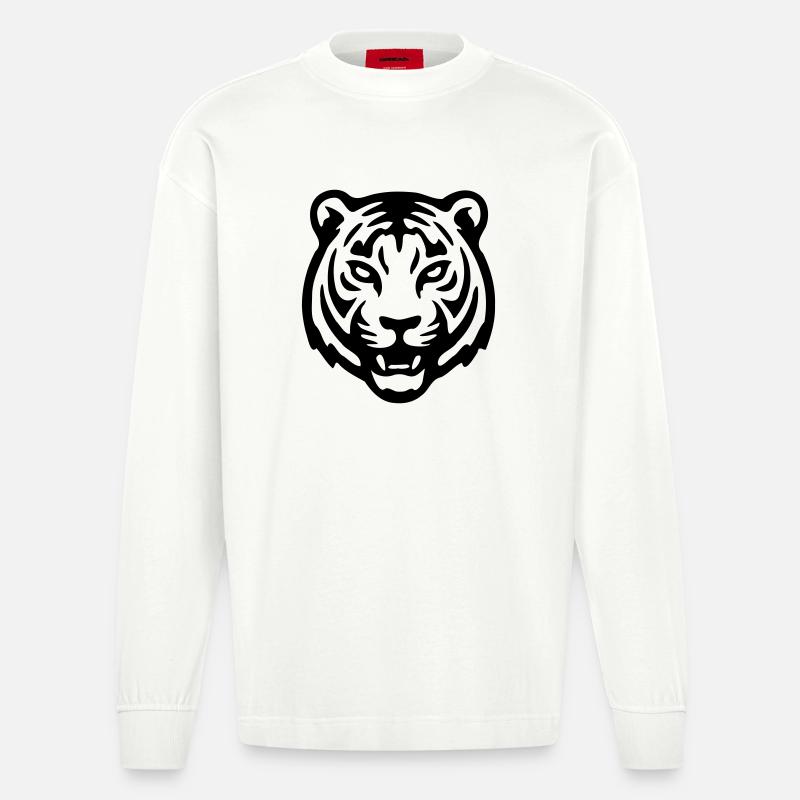 Tigerkopf - Heavyweight Oversized Organic Langarmshirt Made in EU - OFF WHITE