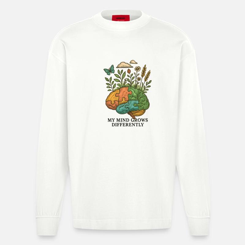 Le cerveau évolue différemment - Manches longues bio épais oversize fabriqué en UE - OFF WHITE