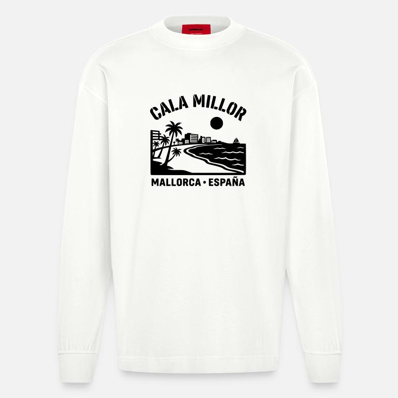 cala millor Mallorca - Heavyweight Oversized Organic Langarmshirt Made in EU - OFF WHITE