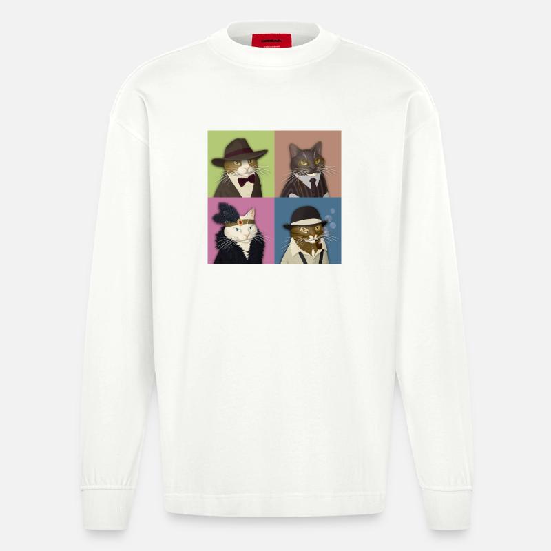 Dapper Cats Quartett - Heavyweight Oversized Organic Langarmshirt Made in EU - OFF WHITE