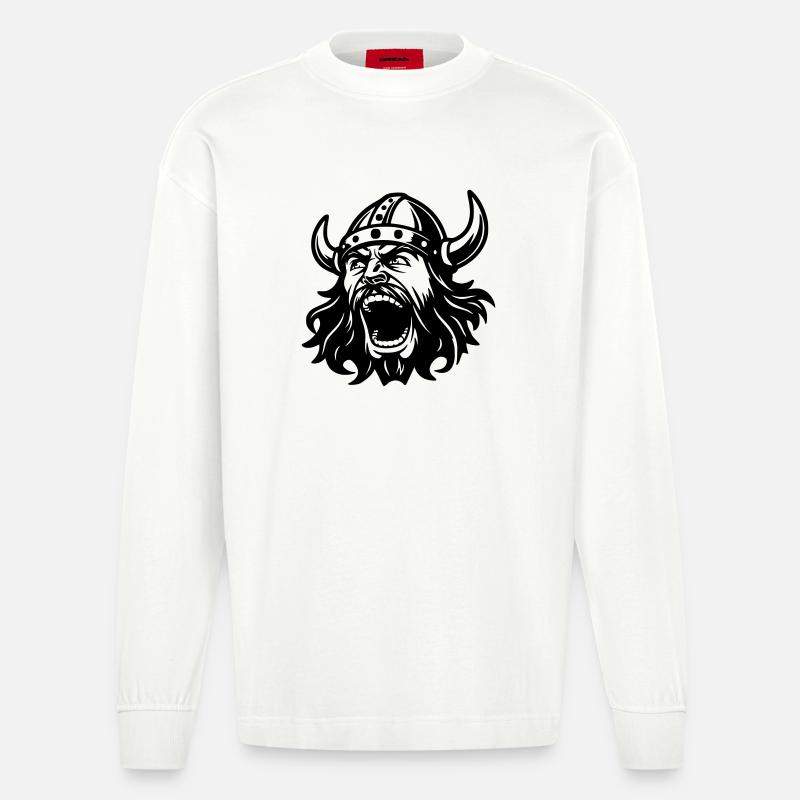 Wikinger Black Head - Heavyweight Oversized Organic Langarmshirt Made in EU - OFF WHITE