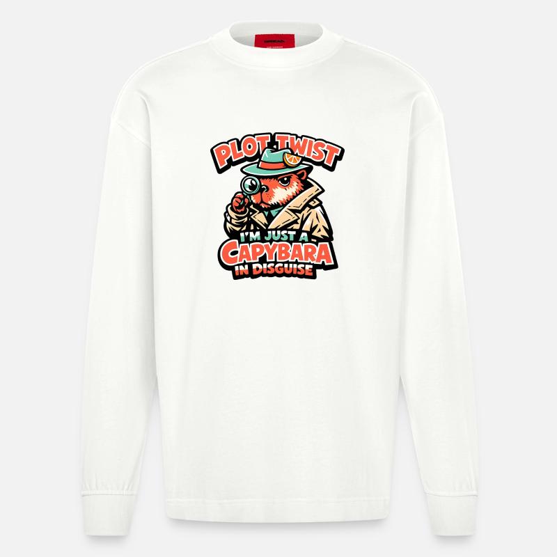 Plot Twist Capybara Detektiv - Heavyweight Oversized Organic Langarmshirt Made in EU - OFF WHITE