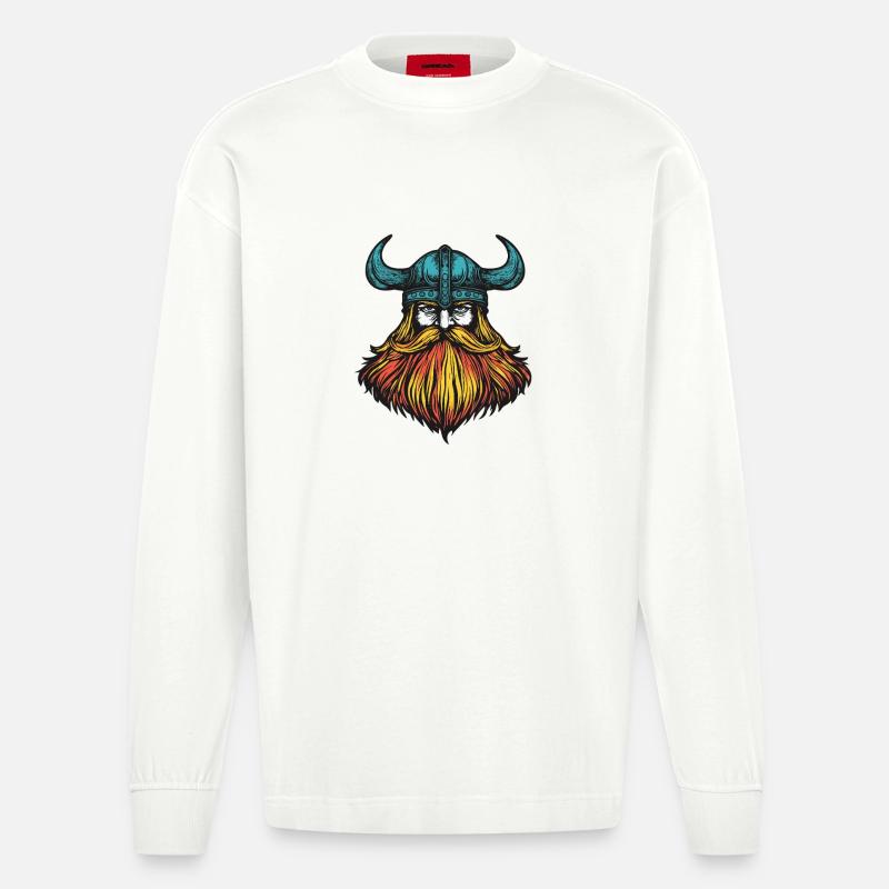 Wikinger Kopf - Heavyweight Oversized Organic Langarmshirt Made in EU - OFF WHITE