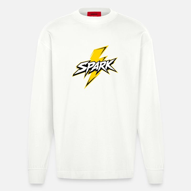 Spark Blitz Comic Logo - Heavyweight Oversized Organic Langarmshirt Made in EU - OFF WHITE