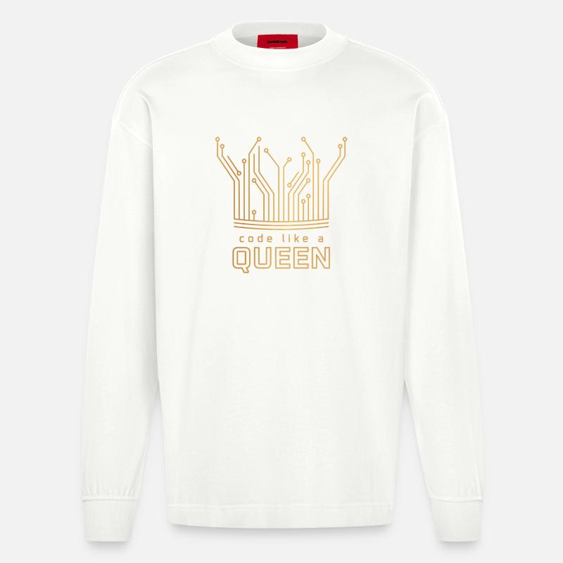 Code Like a Queen - Heavyweight Oversized Organic Langarmshirt Made in EU - OFF WHITE