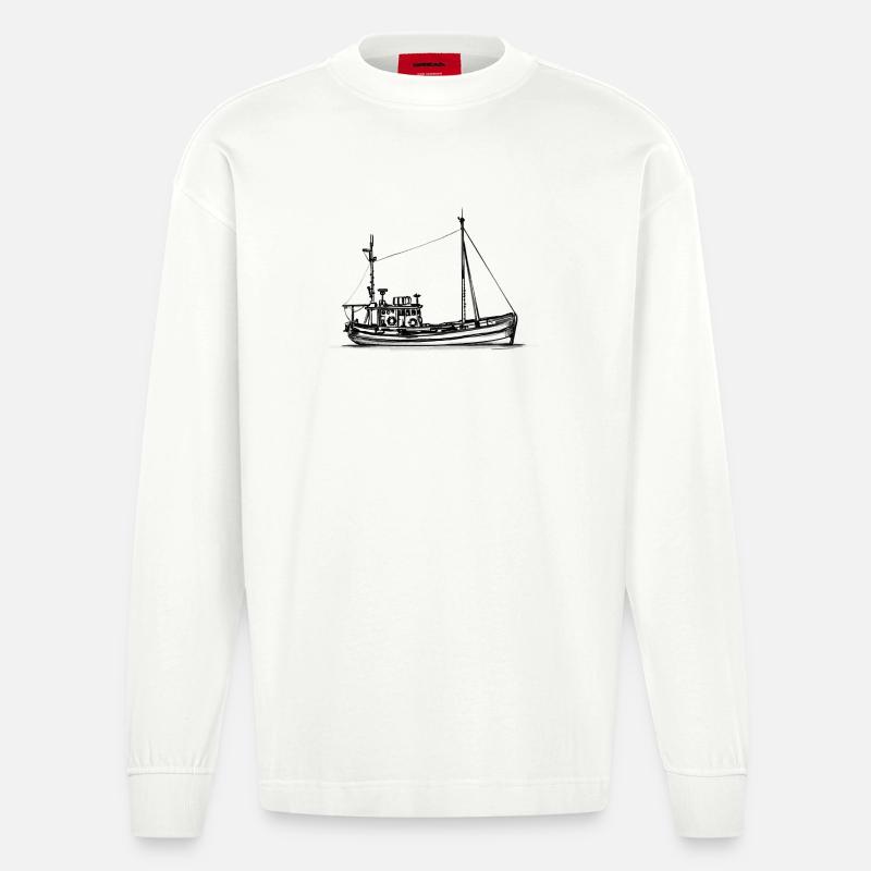 Fischkutter & Krabbenkutter - Illustration - Heavyweight Oversized Organic Langarmshirt Made in EU - OFF WHITE