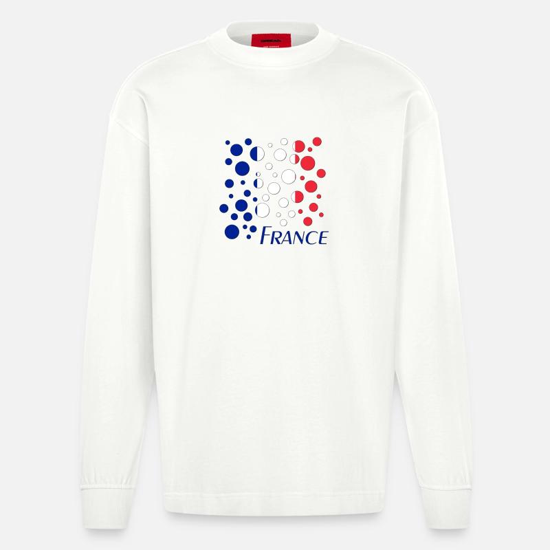 French Circle Dots Pattern - Heavyweight Oversized Organic Longsleeve Shirt Made in EU - OFF WHITE