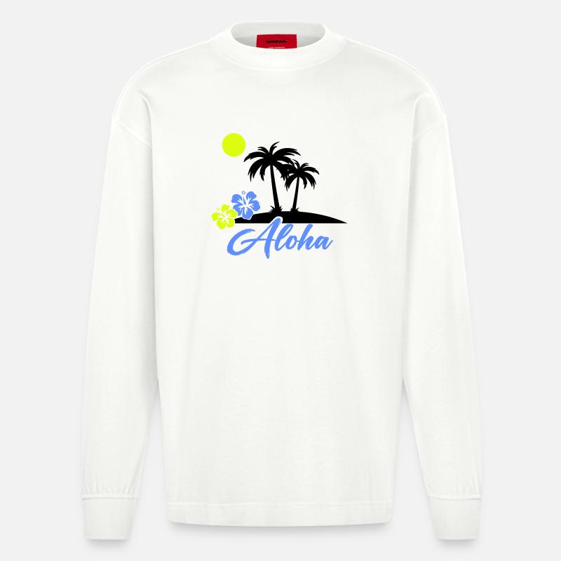 Aloha Hibiscus Neon Script - Heavyweight Oversized Organic Longsleeve Shirt Made in EU - OFF WHITE