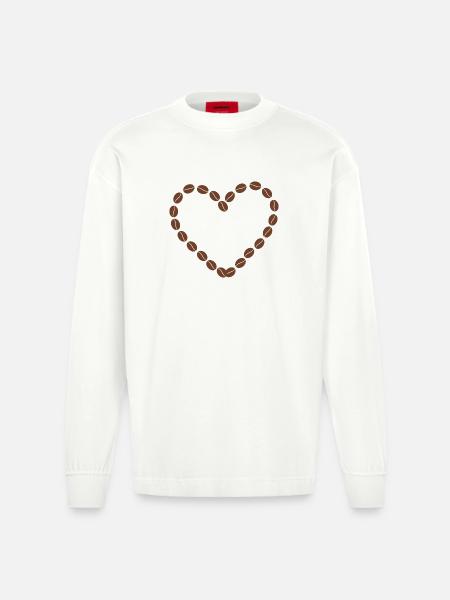 Kaffeebohnen Herz Design - Heavyweight Oversized Organic Langarmshirt Made in EU - OFF WHITE