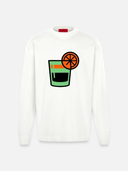 Cocktail Glas Logo - Heavyweight Oversized Organic Langarmshirt Made in EU - OFF WHITE