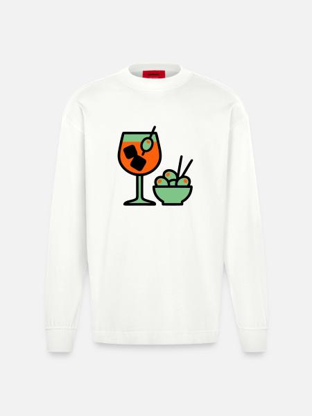 Martini Cocktail Graphic - Heavyweight Oversized Organic Longsleeve Shirt Made in EU - OFF WHITE