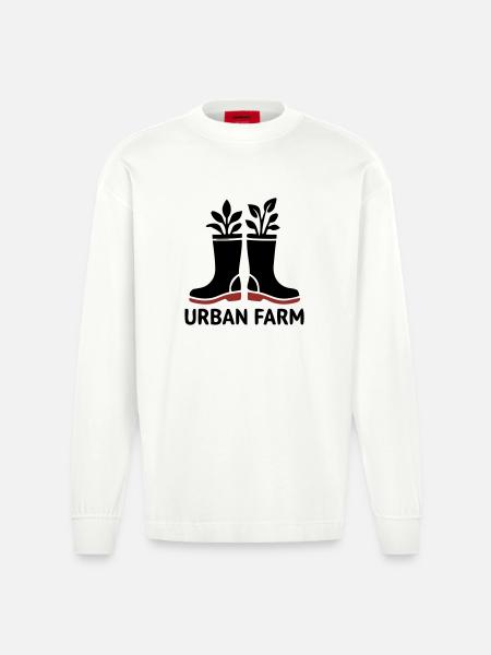 Urban Farm Rubber Boots Logo - Heavyweight Oversized Organic Longsleeve Shirt Made in EU - OFF WHITE