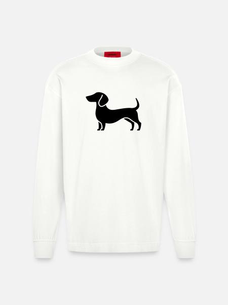 dachshund - Heavyweight Oversized Organic Longsleeve Shirt Made in EU - OFF WHITE