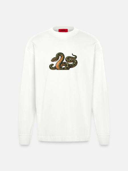 Retro anaconda - Heavyweight Oversized Organic Longsleeve Shirt Made in EU - OFF WHITE