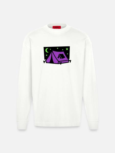 Festival Tent Night Logo - Heavyweight Oversized Organic Longsleeve Shirt Made in EU - OFF WHITE