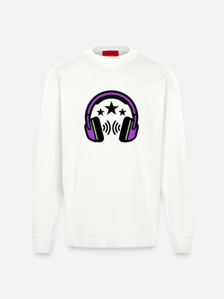 DJ Headphones Sound Logo - Heavyweight Oversized Organic Longsleeve Shirt Made in EU - OFF WHITE