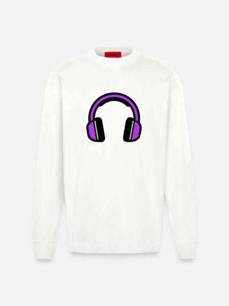 Silhouette musicale des écouteurs - Manches longues bio épais oversize fabriqué en UE - OFF WHITE
