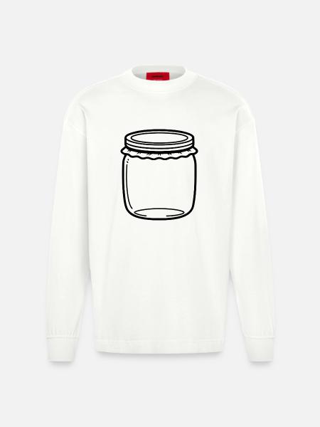 Jam Jar Outline - Heavyweight Oversized Organic Longsleeve Shirt Made in EU - OFF WHITE