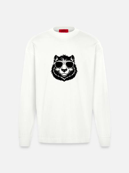 Kapybara mit Sonnenbrille - Heavyweight Oversized Organic Langarmshirt Made in EU - OFF WHITE