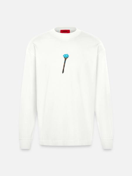Magischer Kristallstab Blau - Heavyweight Oversized Organic Langarmshirt Made in EU - OFF WHITE