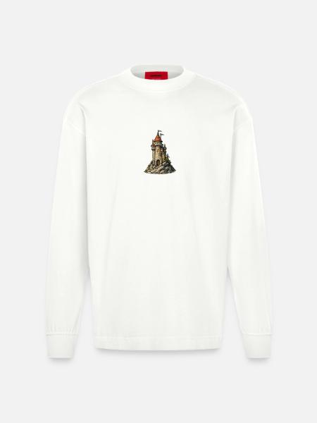Castle tower on the rock - Heavyweight Oversized Organic Longsleeve Shirt Made in EU - OFF WHITE