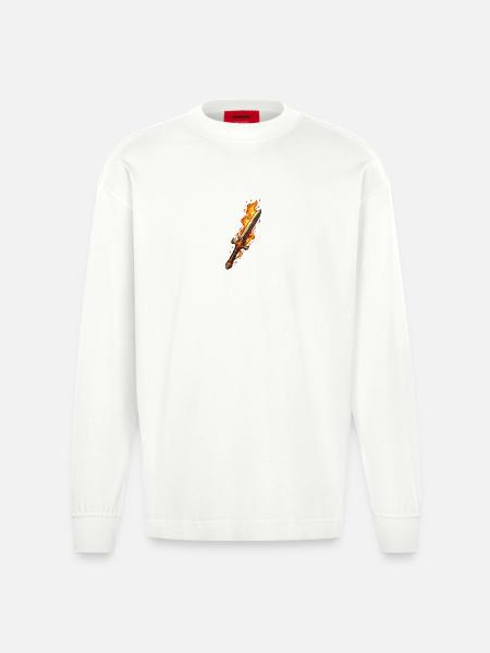 Fireblade Flaming Sword - Heavyweight Oversized Organic Longsleeve Shirt Made in EU - OFF WHITE