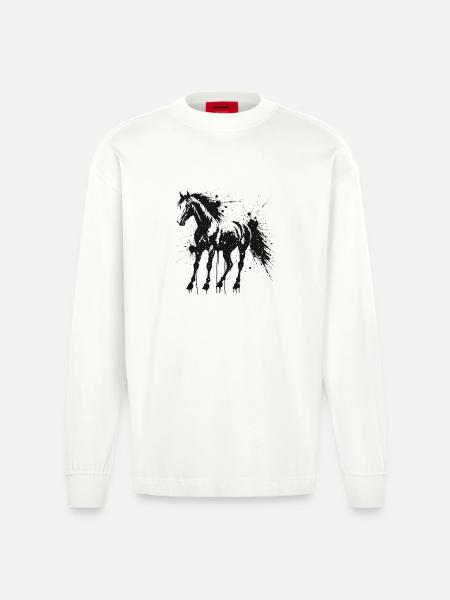 Pferdeschwarzer Farbspritzer - Heavyweight Oversized Organic Langarmshirt Made in EU - OFF WHITE