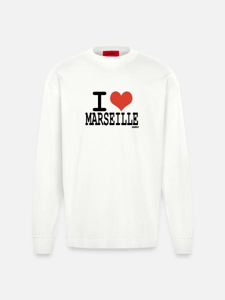 i love marseille - Heavyweight Oversized Organic Longsleeve Shirt Made in EU - OFF WHITE
