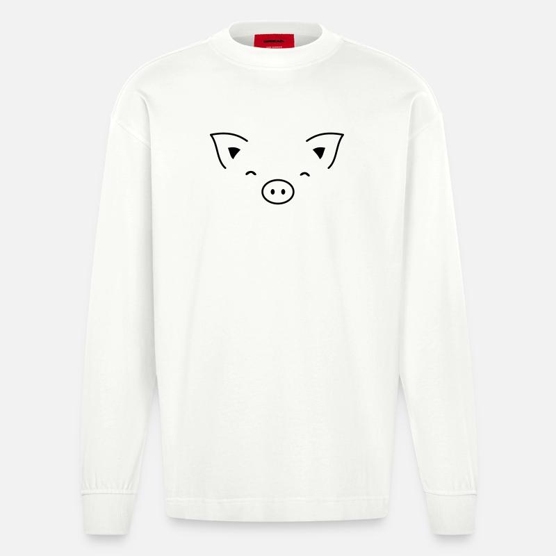 Pig piglet sow - Heavyweight Oversized Organic Longsleeve Shirt Made in EU - OFF WHITE