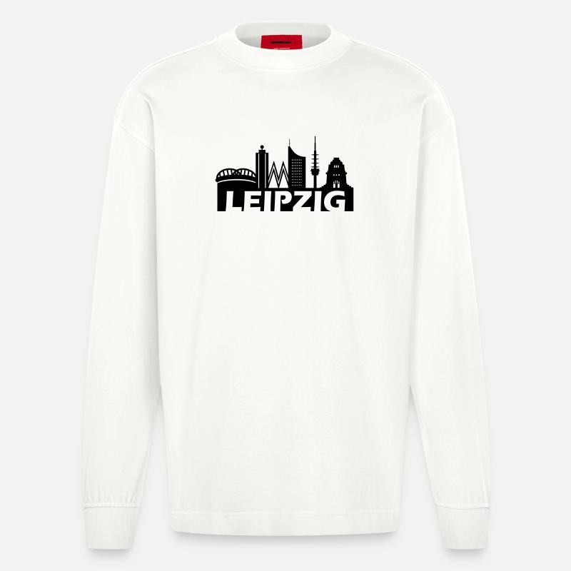 Skyline de Leipzig - Manches longues bio épais oversize fabriqué en UE - OFF WHITE