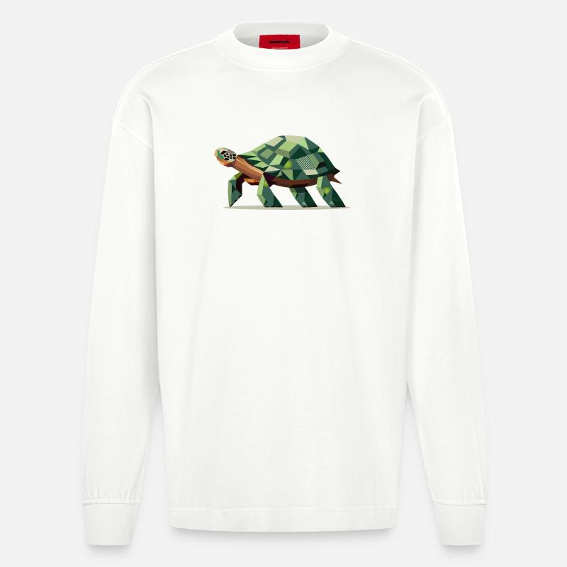 Stylized turtle in polygonal design - Heavyweight Oversized Organic Longsleeve Shirt Made in EU - OFF WHITE