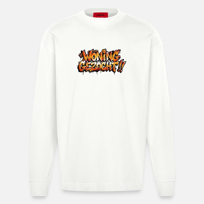 Graffiti-Text von Eigentum gesucht - Heavyweight Oversized Organic Langarmshirt Made in EU - OFF WHITE