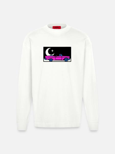 Retro 80s Convertible Graphic - Heavyweight Oversized Organic Longsleeve Shirt Made in EU - OFF WHITE