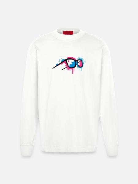 3D glasses in graffiti style - Heavyweight Oversized Organic Longsleeve Shirt Made in EU - OFF WHITE