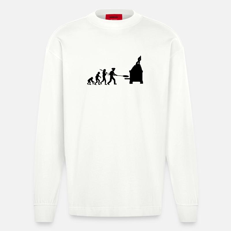 Evolution Pizza Baker - Heavyweight Oversized Organic Longsleeve Shirt Made in EU - OFF WHITE