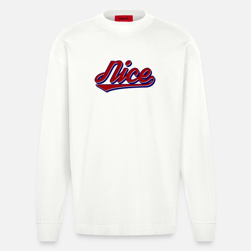 Nice Script Retro Logo Stil - Heavyweight Oversized Organic Langarmshirt Made in EU - OFF WHITE