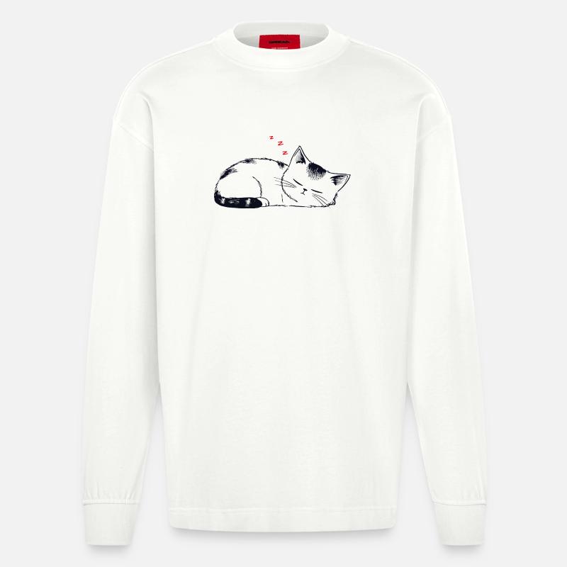 Stickige schlafende Katze - Heavyweight Oversized Organic Langarmshirt Made in EU - OFF WHITE