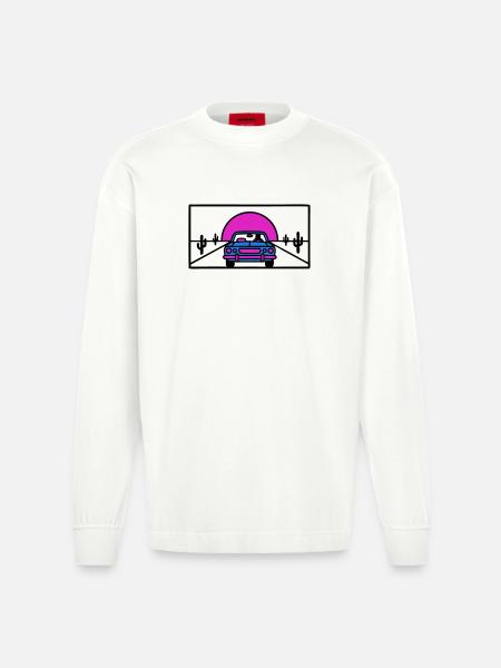 Desert Highway Car Logo - Heavyweight Oversized Organic Longsleeve Shirt Made in EU - OFF WHITE