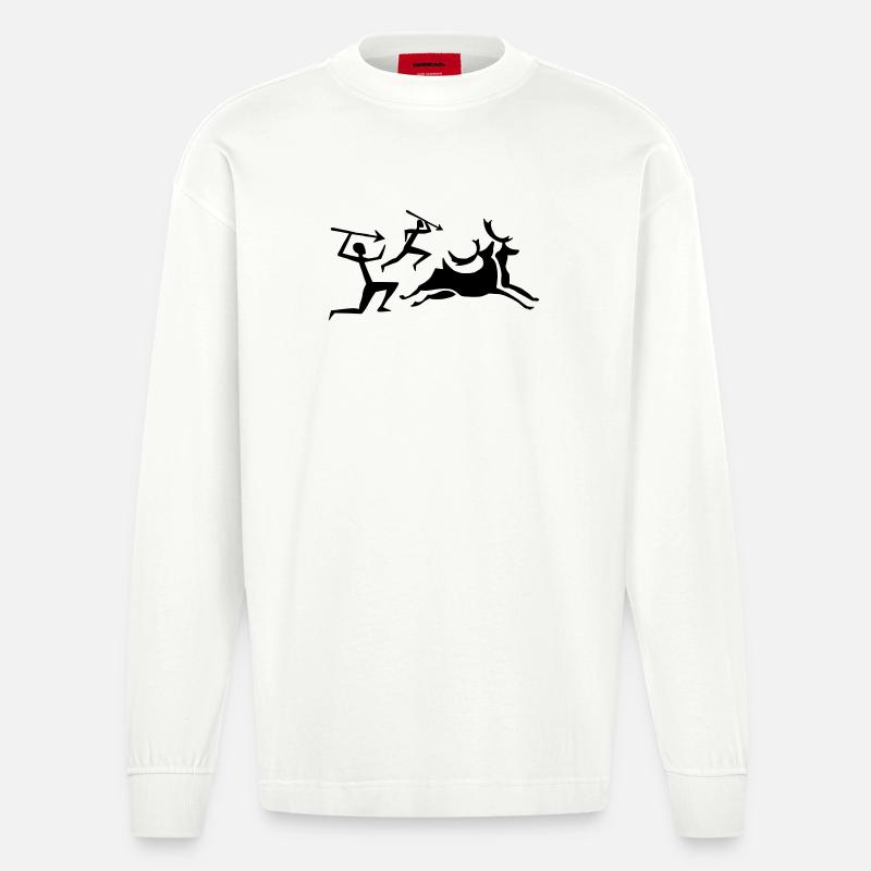 Höhlenmalerei Jäger - Heavyweight Oversized Organic Langarmshirt Made in EU - OFF WHITE