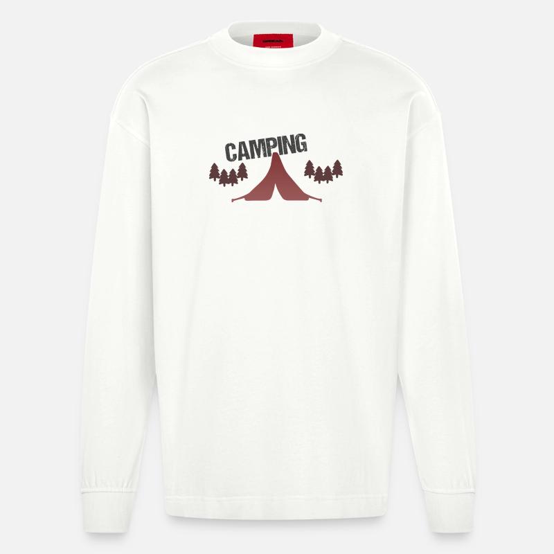 Sunset Forest Campingzelt - Heavyweight Oversized Organic Langarmshirt Made in EU - OFF WHITE