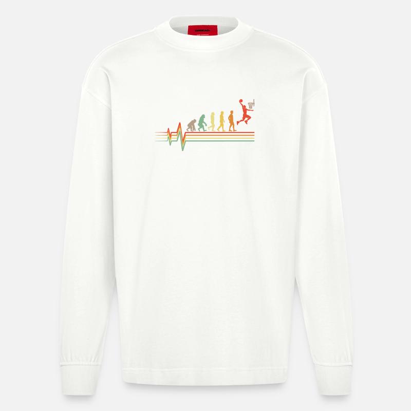 Basketball Evolution Retro EKG Herzschlag Geschenk - Heavyweight Oversized Organic Langarmshirt Made in EU - OFF WHITE