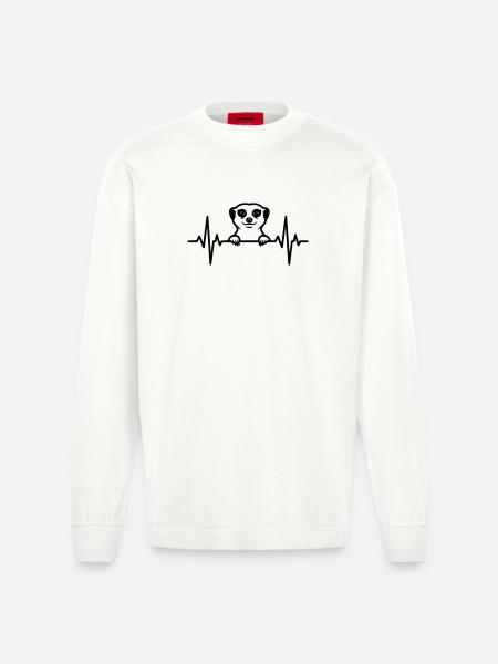 Meerkat heartbeat illustration - Heavyweight Oversized Organic Longsleeve Shirt Made in EU - OFF WHITE