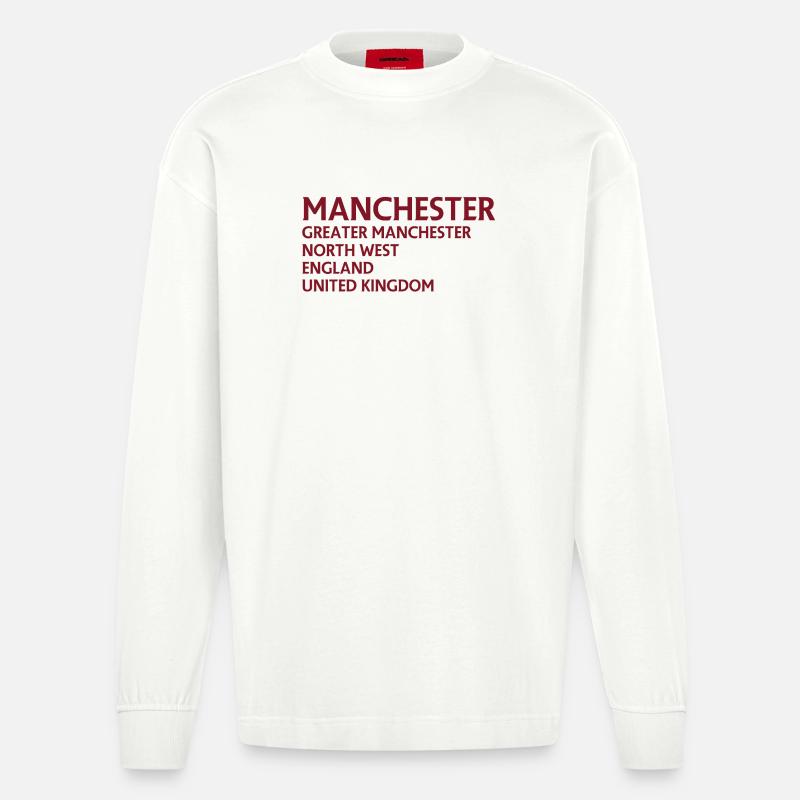 Manchester Name Stack Typografie - Heavyweight Oversized Organic Langarmshirt Made in EU - OFF WHITE