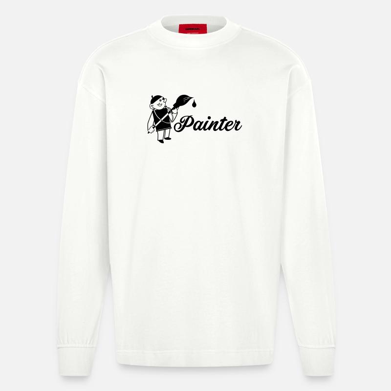 Maler mit Pinsel Text painter - Heavyweight Oversized Organic Langarmshirt Made in EU - OFF WHITE