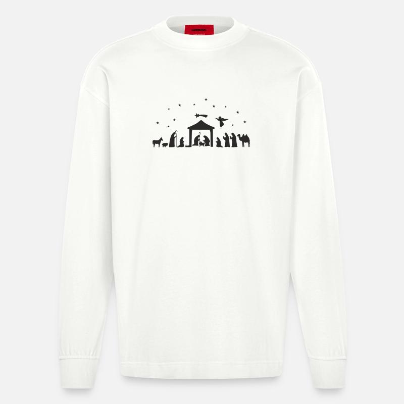 Weihnachtskrippe Silhouette Krippenszene - Heavyweight Oversized Organic Langarmshirt Made in EU - OFF WHITE